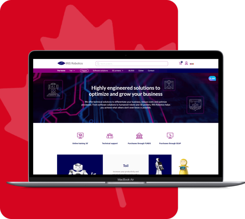 Mockup of IRIS Robotics website project done by Canadian software agency