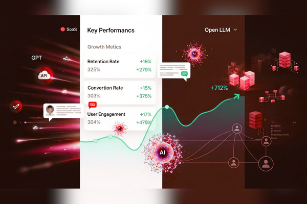 AI-powered mobile app growth dashboard showing retention and conversion improvements