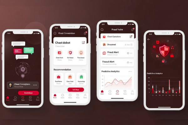 AI mobile app use cases, including chatbot recommendations and fraud detection