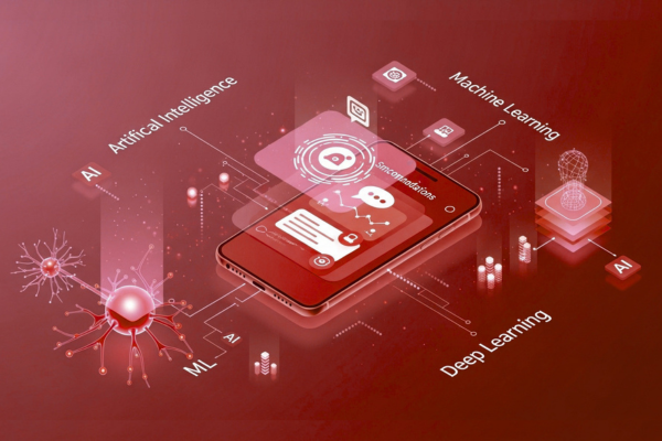 AI vs Machine Learning vs Deep Learning in mobile app development illustration