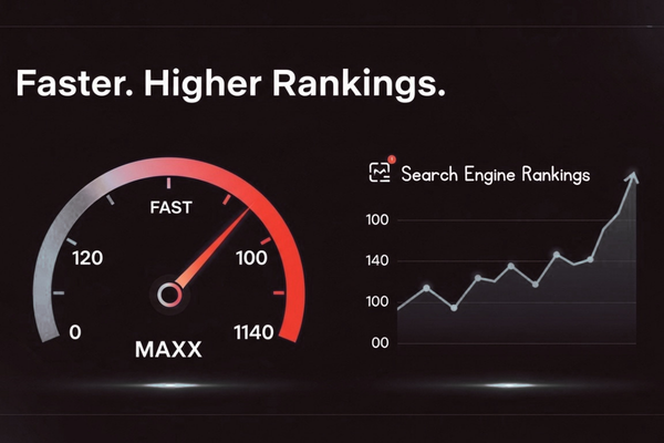 SEO and speed optimization image with Faster Higher Rankings text