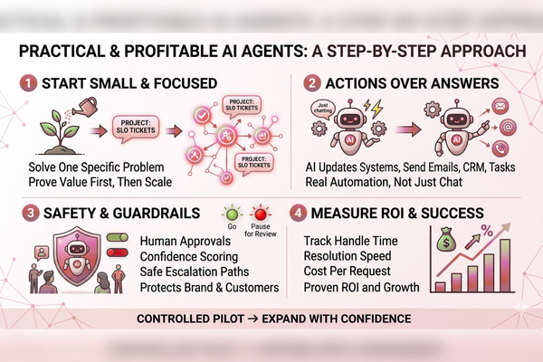 4-step infographic on building profitable business AI agents.