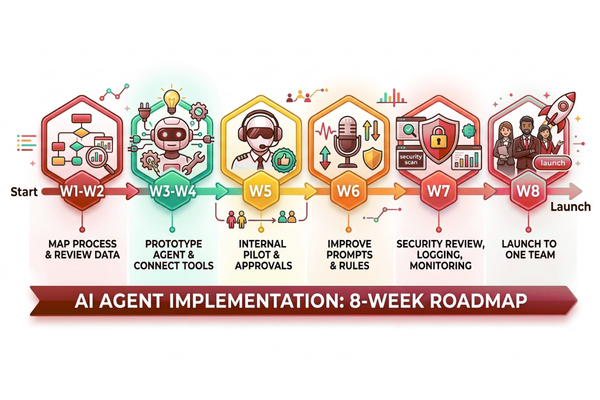 AI agent implementation roadmap showing step-by-step development timeline