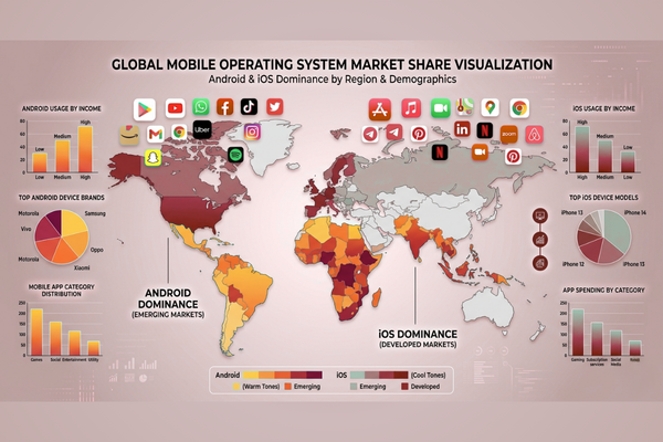 global Android and iOS mobile market share comparison by region