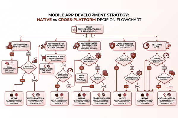 Flowchart showing decision rules for choosing between native and cross-platform app development