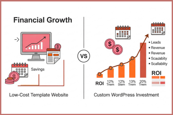 Graph comparing the short-term cost of templates versus the long-term ROI of custom WordPress development