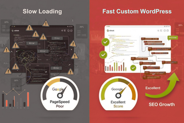 Comparison showing the custom WordPress website speed and SEO performance advantage over templates