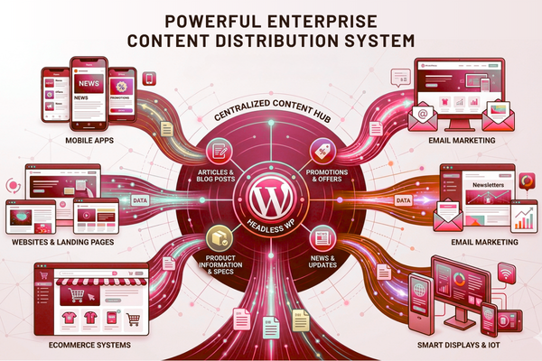 Multi-channel content distribution from a single WordPress CMS to websites, mobile apps, email campaigns, and digital platforms