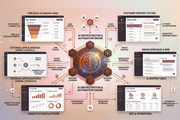 AI integration connecting business systems and automating workflows