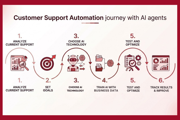 Six-step customer support automation process with AI agents 
