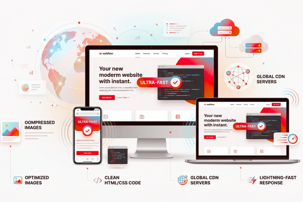Webflow performance optimization with fast loading, CDN, clean code, and image optimization