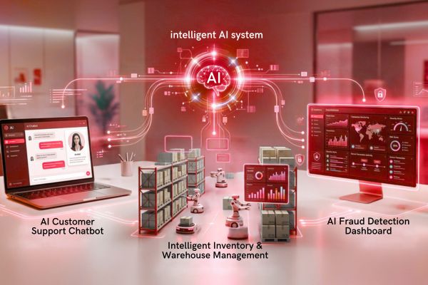 AI-powered ecommerce analytics showing business growth, automation, and customer insights