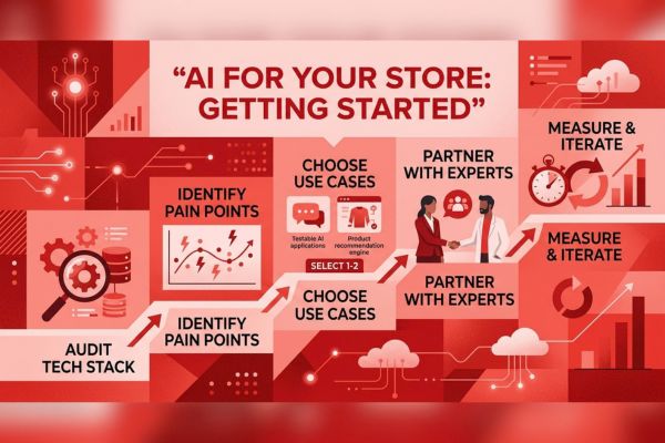 AI-powered ecommerce store setup with a step-by-step strategy for implementing AI.